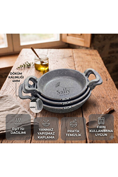 Sally Home طقم مقالي جرانيت مصبوب مكوّن من 3 قطع، مقاسات 18 و20 و22 سم