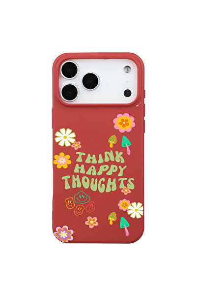 Casen iPhone 17 Pro Kırmızı Think Happy Renkli Silikon Kılıfı