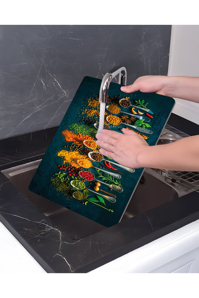 Parıltı Yayınları 2-Piece Glass Cutting Board with Spice Pattern 25X35 4mm