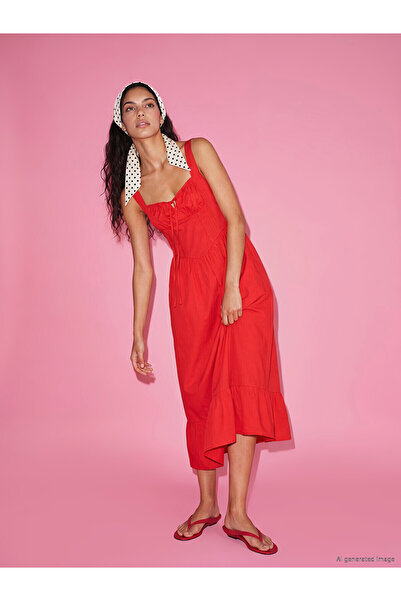 LC Waikiki Peak New Season Ruffled Waist Cinched Corset Dress