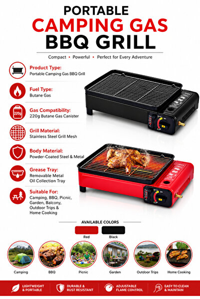 Baytix HOME Portable Camping Gas Stove BBQ Grill, Butane Gas Burner, Outdoor ...