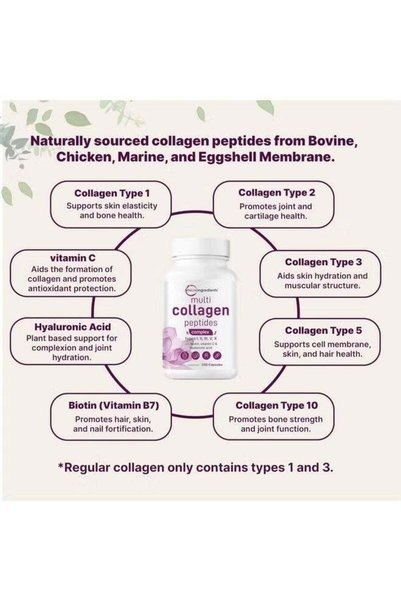 Micro ingredients , Multi-Collagen Peptides Complex With Biotin, Vitamin C & Hyaluronic Acid, 240 capsules