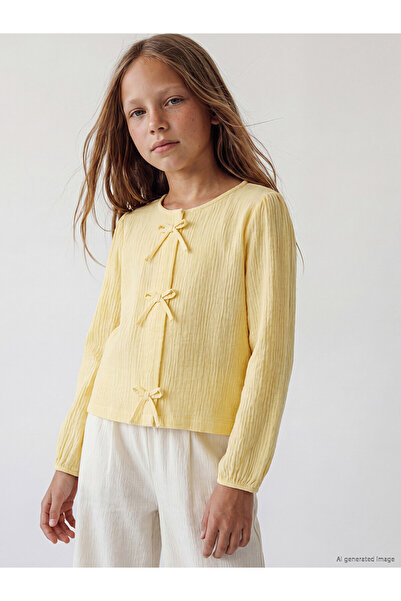 LC Waikiki Vizyon New Season Bow Detailed Long Sleeve Girls' Shirt