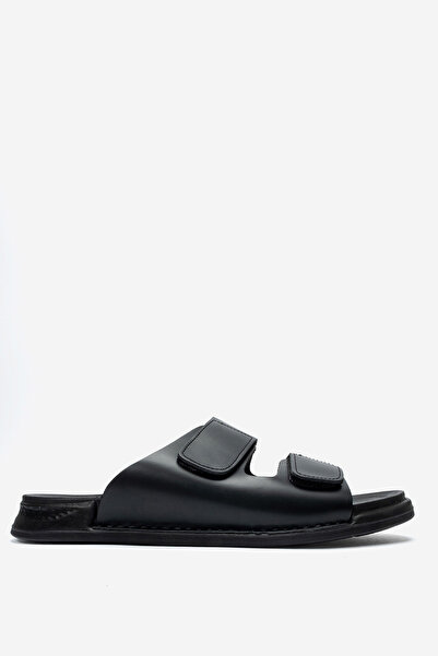 Dericlub Men's genuine leather strapped slippers hz 255 black