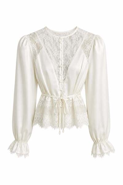 elif teke Roma Elite Lace Padded Satin Blouse Ecru