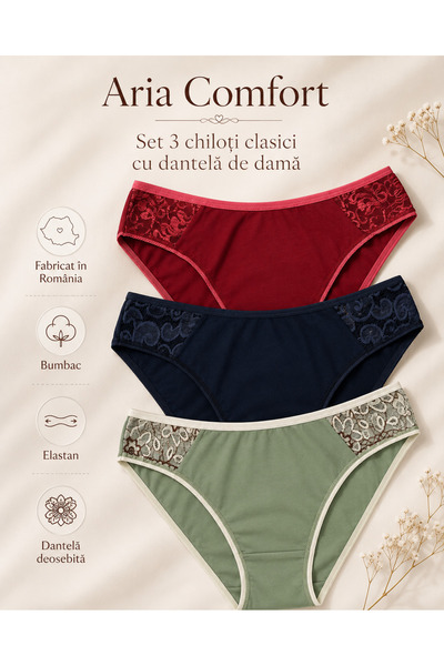 Aria Comfort ✨   Σετ 3 Κλασικά Γυναικεία Σλιπ (Μπλε, Κόκκινο, Ναυτικό Μπλε) α...