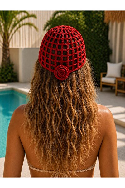 Cherry Butik Knitted Beach Beanie with Rose Detail