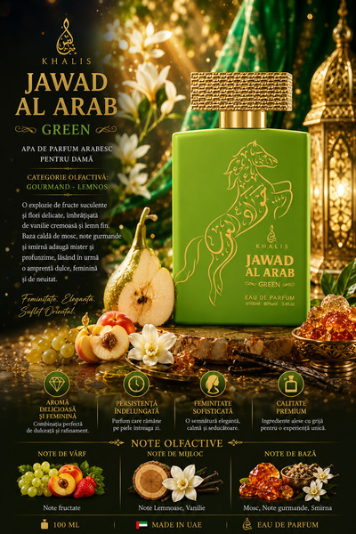 KHALIS Parfum Arabesc Damă Jawad Al Arab Green by 100 ml – Gourmand Lemnos Pr...