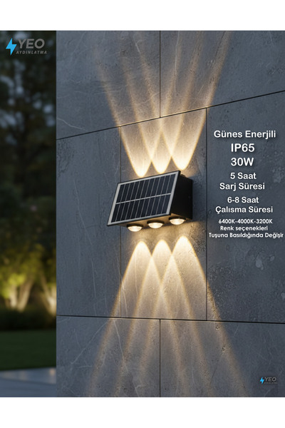 YEO AYDINLATMA 30 Watt Güneş Enerjili Duvar Aplik Siyah