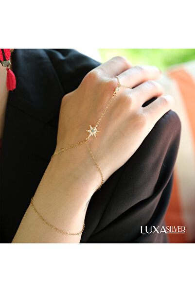 luxa silver jewellery Kadın Gold Renk Kararmaz Çelik Şahmeran Turkuaz Taşlı K...