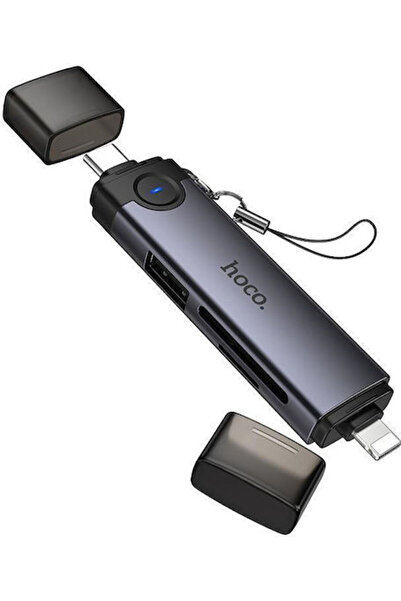 hoco. Hoco Αναγνώστης Καρτών Lightning USB 2.0 Type-C για SD microSD Γκρι Κωδ...