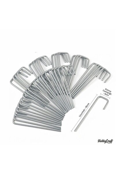 Sera Taban Örtüsü Çivi / Kazığı ( U- Başlıklı ) | 100 adet * 15 cm Yükseklik | 4 mm Galvanizli Paslnamaz Metal Malç Örtü Çivisi , Peyazj ve Çim Çivisi