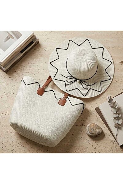Generic TOP Choice Elegant Woven Straw Beach Tote Bag with Matching Wide-Brim...