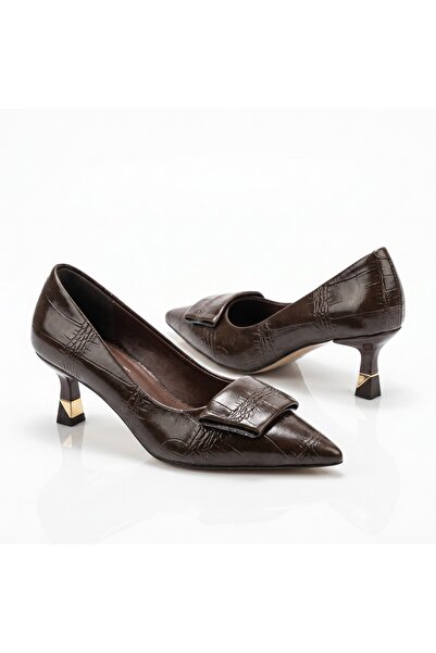 Verla Stylish Thin Heel 5.5 cm Neolite Sole Leather Patterned Classic Shoes w...