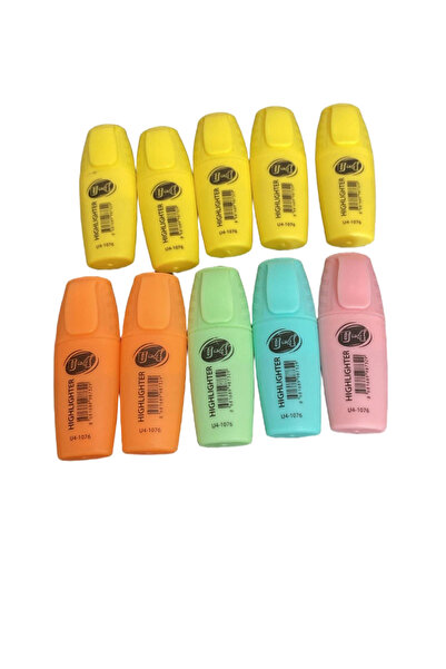 Fosforlu Kalem Seti 10'lu Karışık Renkli Highlighter Marker U4-1076 Sarı Turuncu Yeşil Mavi Pemb