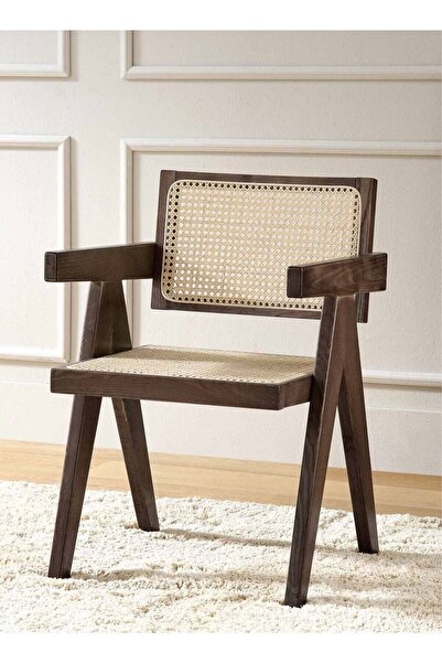 Ummelia Mid century Modern Accent Chair Solid Wood Frame Armchair with Rattan...