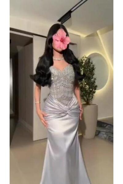 Mazon Fashion فستان سهرة من التفتا والتول مزين بتطريز يدوي