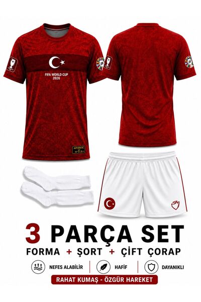 yenteks Türkiye 2026 FIFA WORLD CUB Kırmızı İsimsiz Çocuk Forması Çorap Hediyeli