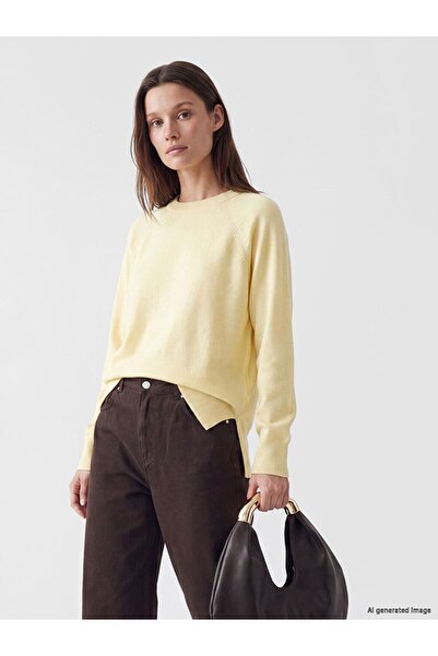 LC Waikiki Lcw Modest Yellow Crew Neck Women's Knitwear Tunic