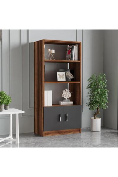 Adore Biblioteca Variom cu 2 usi si 4 rafturi, Nuc - Stejar, 64x140x38 cm