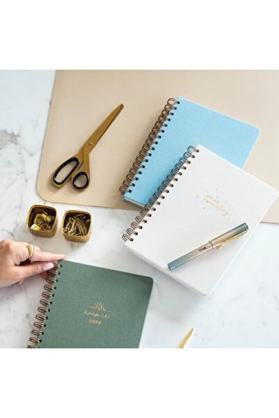 Yıldızan Edl Shop A5 Spiral Bound Hard Cover Linen Lined Undated Notepad Blue...