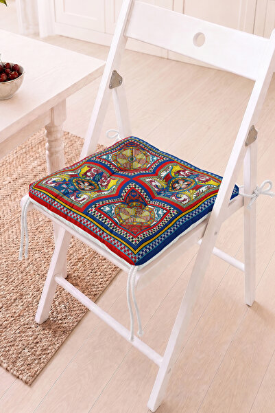 Home Çini Motifli Kırmızı Lacivert Desenli Pofidik Sandalye Minderi - Klasik ...