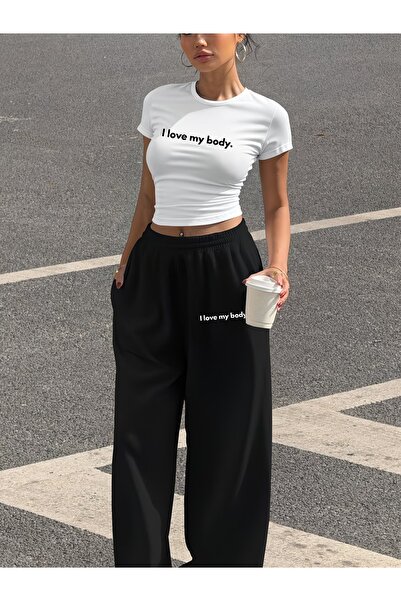 darkopia Women's I Love My Body Printed Baby Tee Combed Cotton Crop Top and S...