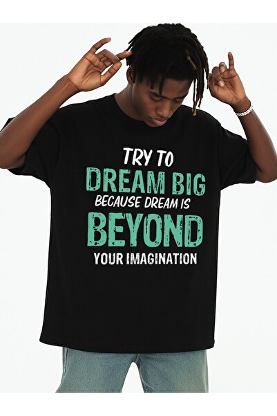 NOURAM تي شيرت رجالي بياقة مستديرة من Dream Big: Beyond Imagination، أسود أني...