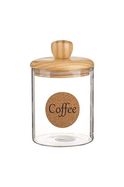 OEM Recipient pentru cafea din sticlă, cu capac din lemn, 700ml, organizare e...