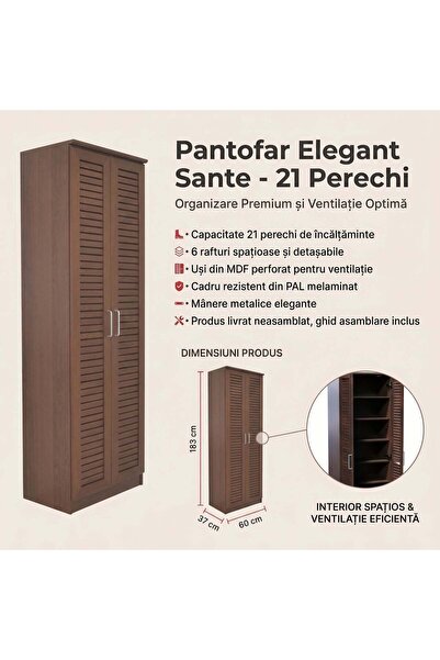 Adore Pantofar Sante Pakketo, sonoma - maro - nuc - alb - antracit, 60x37x183 cm - Nuc