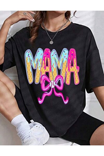 1001 Line تي شيرت نسائي بمقاسات كبيرة بتصميم 'MAMA'، ناعم وخفيف الوزن، فضفاض ...