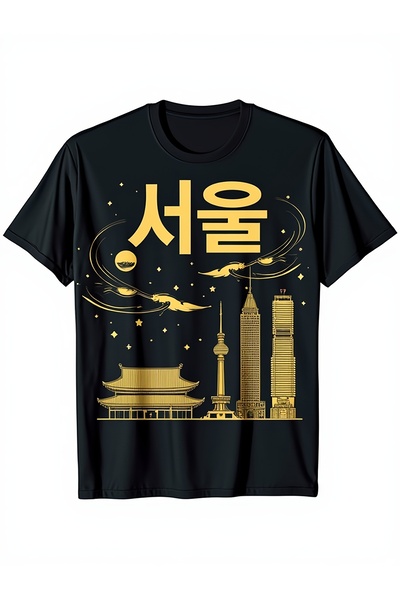 212Wear تي شيرت رجالي بتصميم جرافيك من كوريا باللون الأسود، يتميز بمنظر ذهبي ...