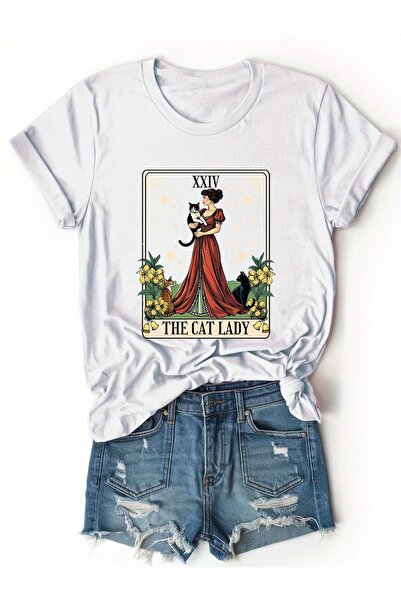 212Wear Women's Unisex XVI The Cat Lady T-Shirt - Victorian Card Design with ...