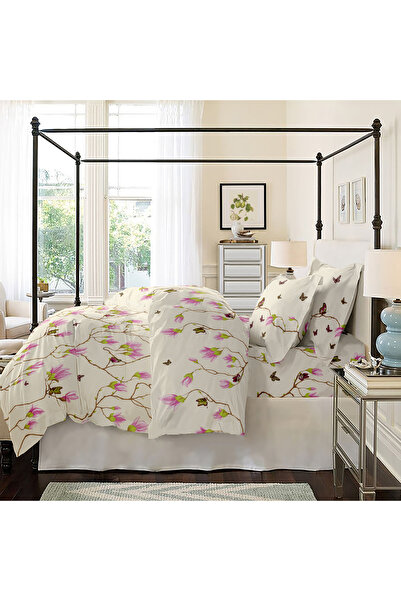 Dormisete Lenjerie pat Renforce 100% bumbac desen Magnolia roz pentru pat dublu