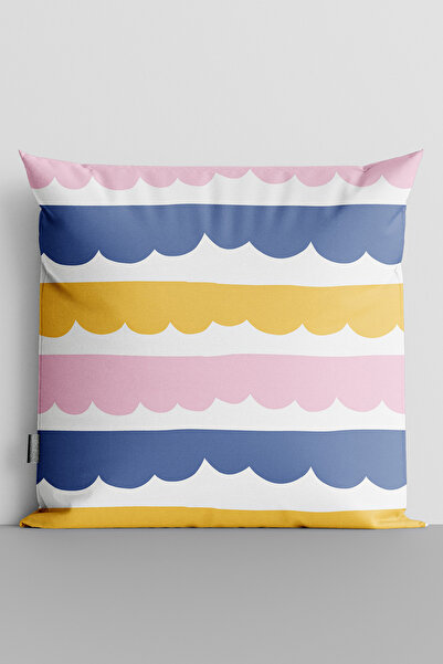 TicaretJet Colorful Horizontal Shapes Double Sided Digital Printed Throw Pill...