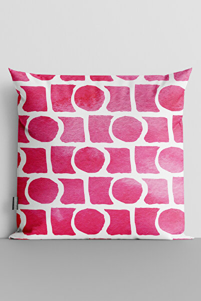TicaretJet Red Shapes Double Sided Digital Printed Throw Pillow Cover - 2509