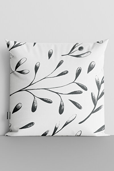TicaretJet Black Leaves Double Sided Digital Printed Throw Pillow Cover - 2447