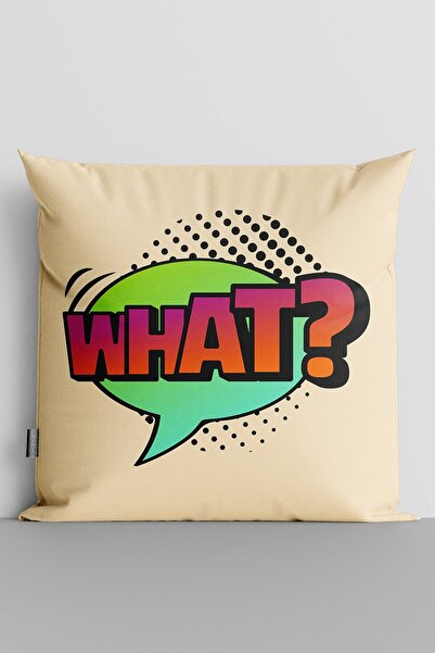 TicaretJet Popart What Written Double Sided Digital Printed Pillow Throw Pill...