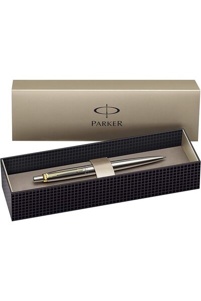 Parker Jotter Ballpoint Pen Stainless Steel with Gold Trim with Gift Box from...