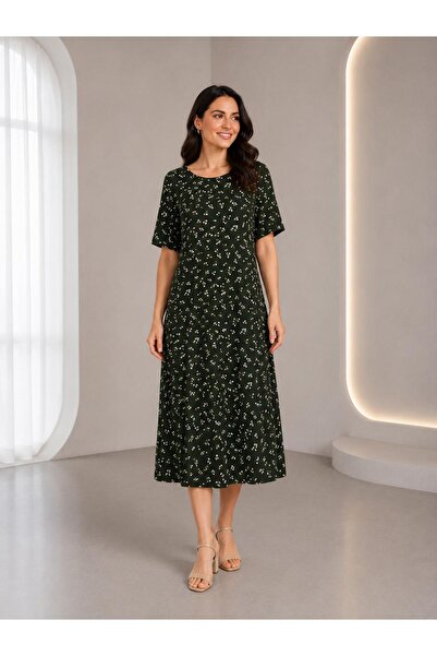 SENTEX Wide Short-Sleeved Printed Women's Dress