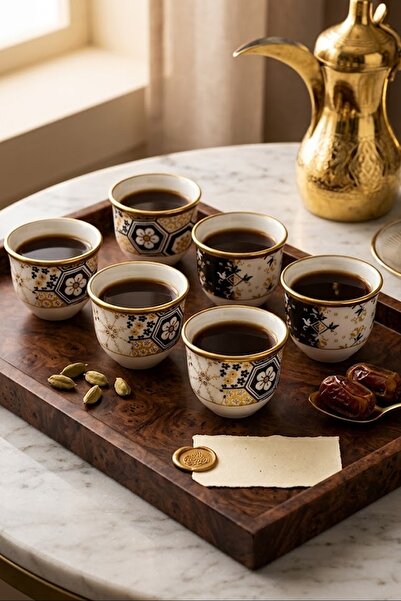 DECOSTYLE Porcelain 6-Piece Mirra – Zamzam Glass Serving Cup Set with Differe...