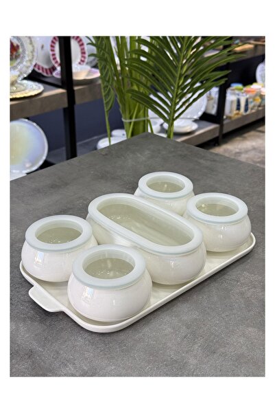 Doğudeko Jovi 6 Piece Porcelain Breakfast Set with Glass Lid and Tray