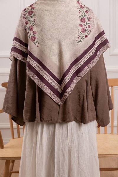 Lemaye Vintage Çiçek Desenli Soft Eşarp Mürdüm
