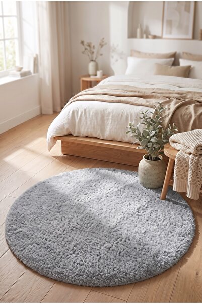 ARTAC HOME Luna Yıkanabilir Kaymaz Taban Yuvarlak Peluş Halı Açık Gri