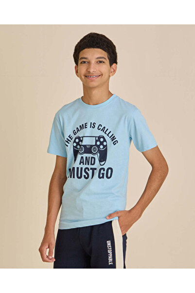 REDTAG Senior Boys Blue Printed T-Shirt