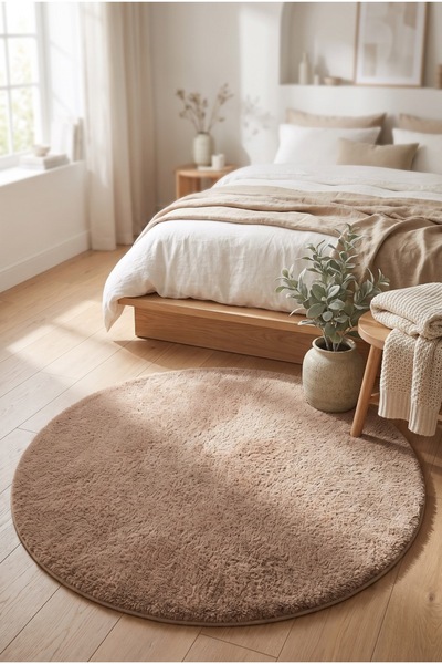 ARTAC HOME Luna Yıkanabilir Kaymaz Taban Yuvarlak Peluş Halı Vizon