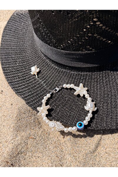 Pinky Lady Pearl Beaded Evil Eye Beaded Sea-Themed Anklet
