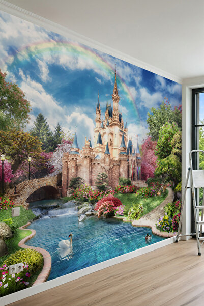 dreamwall Masal Şatosu ve Gökkuşağı Desenli Tek Parça Tekstil Duvar Kağıdı
