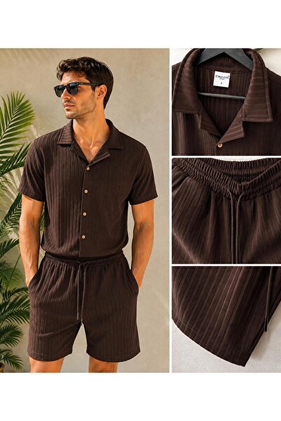 WENMİNG Men's Report Ottoman Fabric Short Sleeve Shirt Shorts Summer Bottom T...