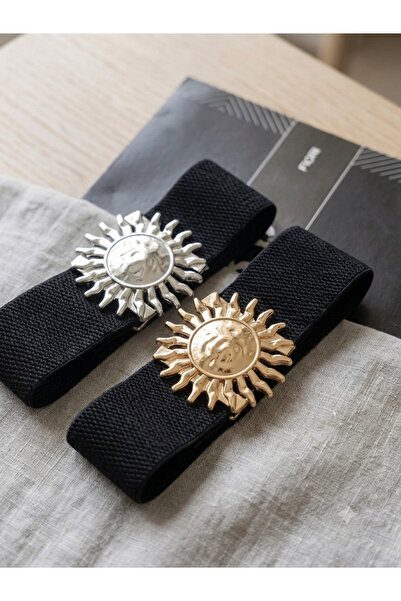 Fiori Gold Sun Buckle Snap Elastic Women's Belt, Coat Belt, Shirt Belt, Dress...